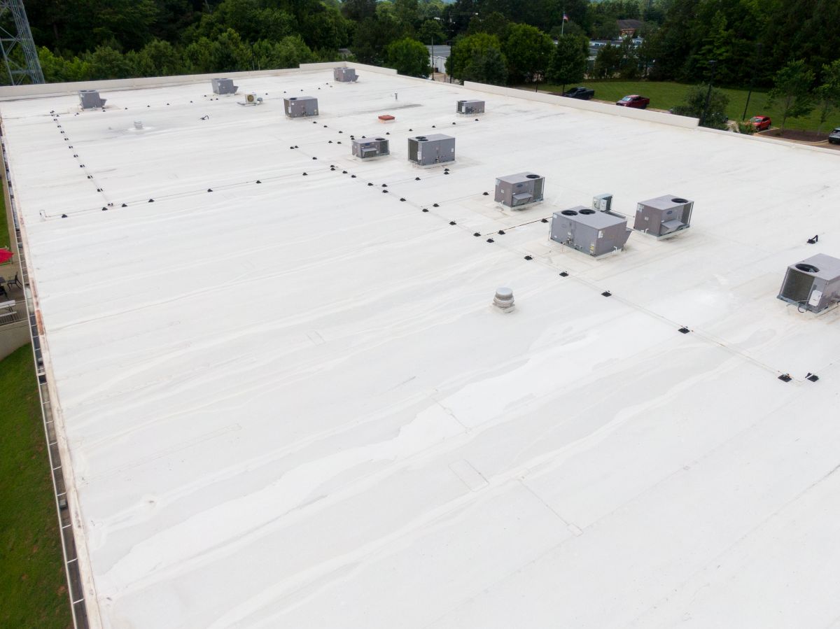 Drone Images of Flat Commercial TPO Roofs, Sunny, No People, Industrial, North Oaks, Minnesota