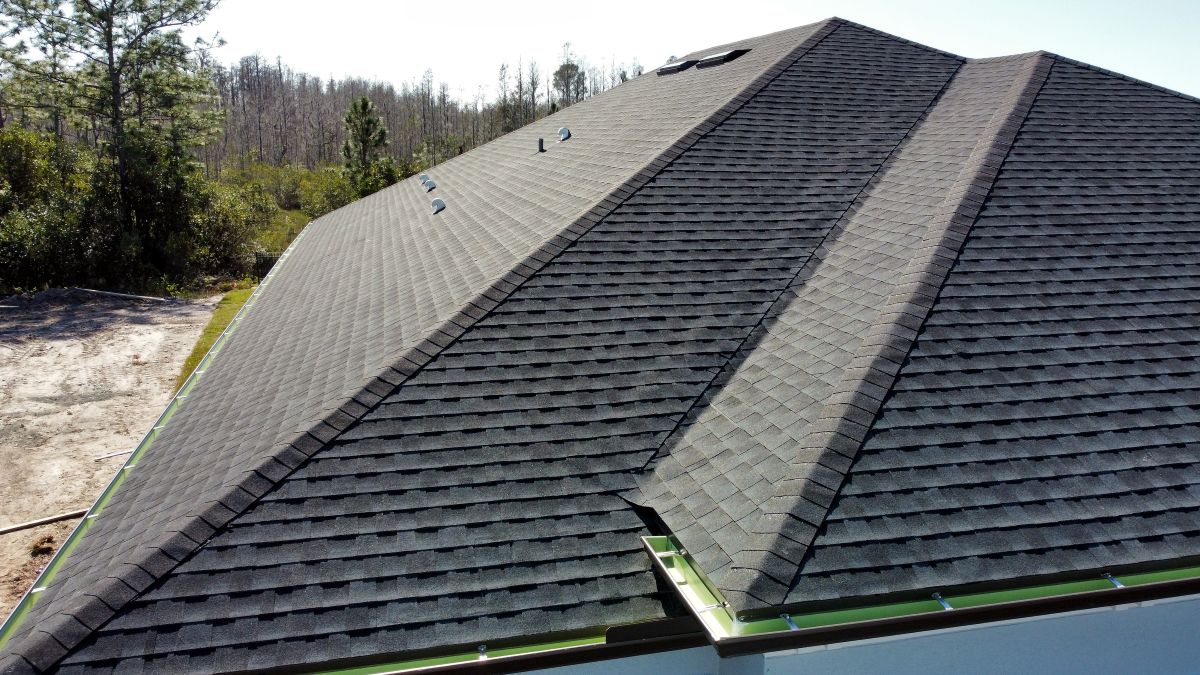 new development of houses roof construction from aerial drone, North Oaks